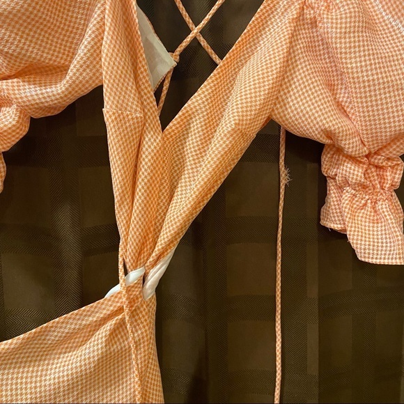 NWOT LPA Edith Midi Dress in Orange Houndstooth XS - Picture 8 of 10